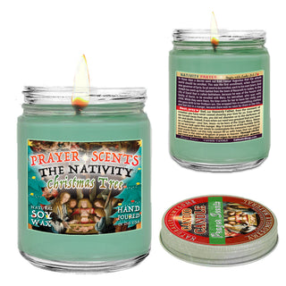 Nativity Christmas Tree Scented Prayer Candle - Large Jar