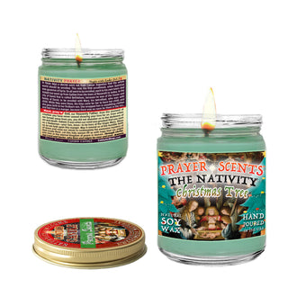 Nativity Christmas Tree Scented Prayer Candle - Medium Jar