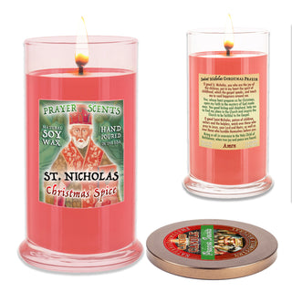St. Nicholas Christmas Spice Scented Prayer Candle - Deluxe Pillar Jar