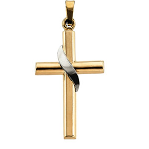 14K Yellow Gold/White Two Tone Cross Pendant