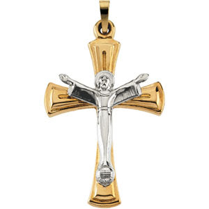 14K Yellow Gold/White Two Tone Christ Is Risen Cruci at Catholic Shop