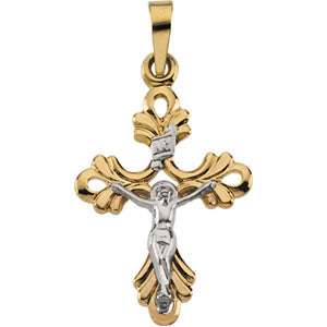 14K Yellow Gold/White Two Tone Crucifix Pendant