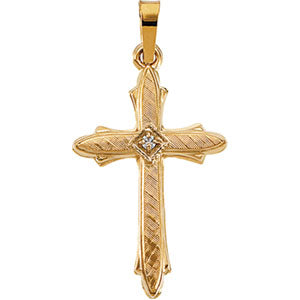 14K Yellow Gold Cross Pendant with Diamond