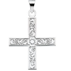 14K White Gold Greek Cross Pendant with Ornate Design