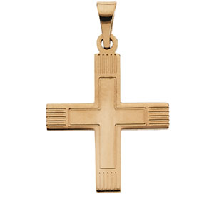 14K Yellow Gold Greek Cross Pendant with Lines at Catholic Shop