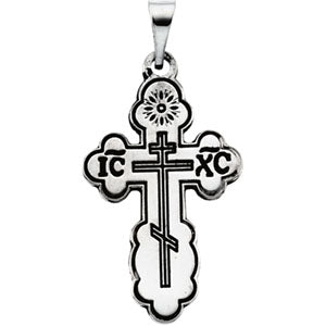 14K Yellow Gold Orthodox Cross Pendant with Blac at Catholic Shop