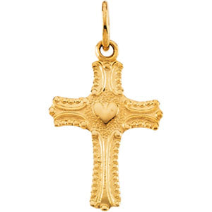 14K Gold Child's Cross Pendant with Heart at Catholic Shop
