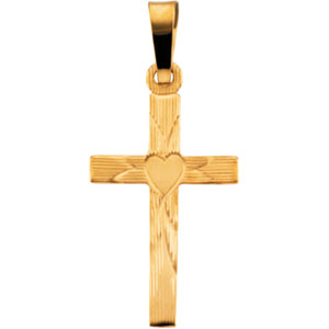 14K Gold Cross Pendant with Heart at Catholic Shop