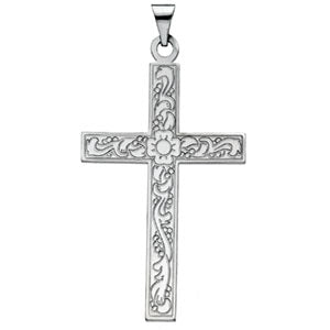 14K White Gold Cross Pendant with Design