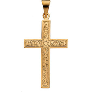 14K Yellow Gold Cross Pendant with Design