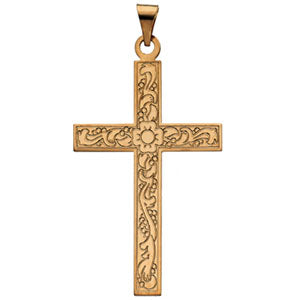 14K Yellow Gold Cross Pendant with Design