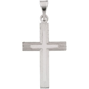14K White Gold Cross Pendant with Design