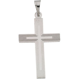 14K White Gold Cross Pendant with Design