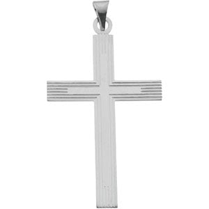 14K White Gold Cross Pendant with Design