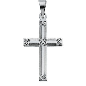 14K White Gold Cross Pendant with Design