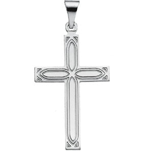 14K White Gold Cross Pendant with Design