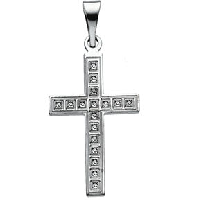 14K White Gold Cross Pendant with Design