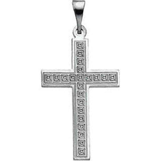 14K White Gold Cross Pendant with Design