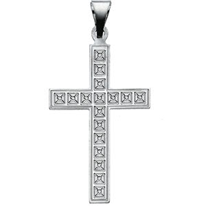 14K White Gold Cross Pendant with Design