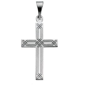 14K White Gold Cross Pendant with Design