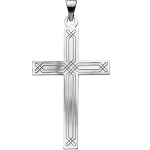 14K White Gold Cross Pendant with Design
