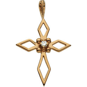14K Gold Cross Pendant with Diamond
