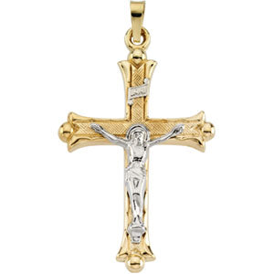 14K Yellow Gold/White Two Tone Crucifix Pendant