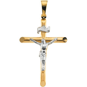 14K Yellow Gold/White Two Tone Crucifix Pendant