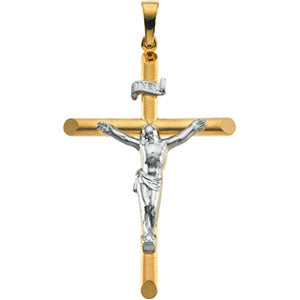14K Yellow Gold/White Two Tone Crucifix Pendant