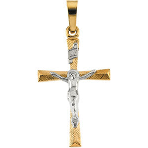 14K Yellow Gold/White Two Tone Crucifix Pendant