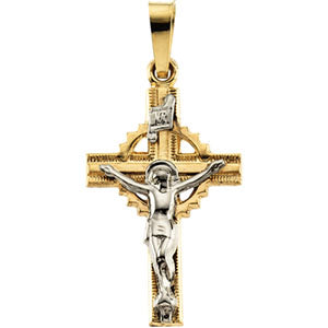 14K Yellow Gold/White Two Tone Crucifix Pendant