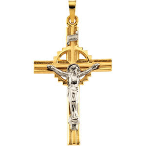 14K Yellow Gold/White Two Tone Crucifix Pendant