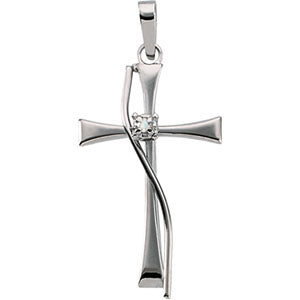 14K White Gold Cross Pendant with Diamond