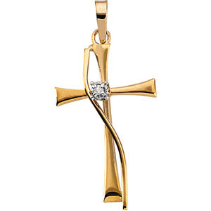 14K Yellow Gold Cross Pendant with Diamond