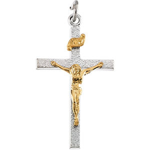 Sterling Silver and Yellow Gold Filled Two Tone Crucifix Pendant with Chain at Catholic Shop