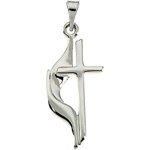 14K White 19x10 MM Methodist Cross Pendant