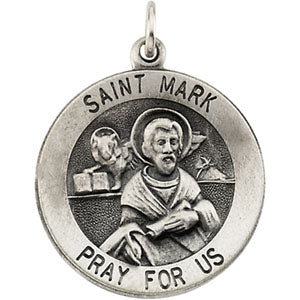 Sterling Silver Round St Mark Pendant Medal with Chain at Catholic Shop