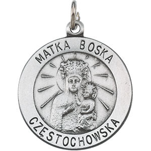 Sterling Silver Round Matka Boska Pendant Medal with Chain at Catholic Shop