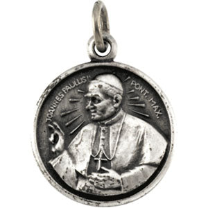 Sterling Silver Round Pope John Paul Pendant Pendant with Chain
