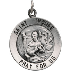 Sterling Silver Round St Thomas Pendant Medal with Chain at Catholic Shop