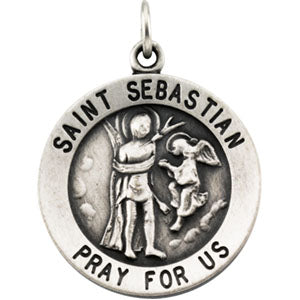 Sterling Silver Round St. Sebastian Pendant Medal with Chain at Catholic Shop