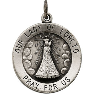 Sterling Silver Round Our Lady Of Loreto Pendant Medal with Chain at Catholic Shop