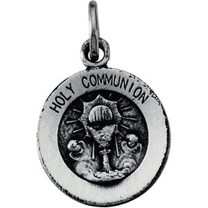 Sterling Silver Round Holy Communion Pendant Pendant with Chain