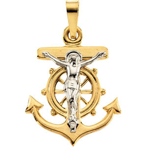 14K Yellow Gold/White Two Tone Mariners Cross Penda at Catholic Shop