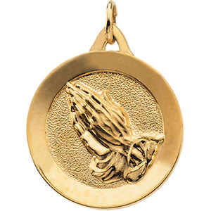 14K Yellow Gold Disc with Praying Hands Pendant