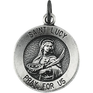 14K White Gold Round St.Lucy Pendant Medal at Catholic Shop