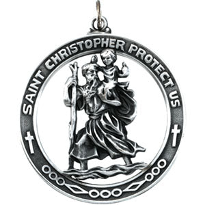 Sterling Silver Round St. Christopher Pendant Pendant with Chain