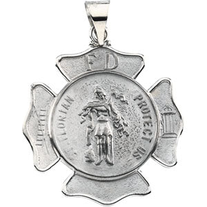 14K White Gold St Florian Pendant Medal Shield at Catholic Shop