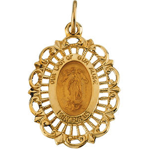 14K Yellow Gold Lady Of Guadalupe Pendant