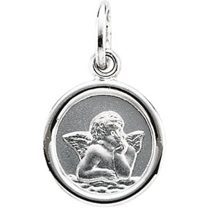 14K Yellow Gold Round Angel Pendant Pendant